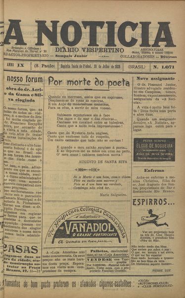 Capa de um dos jornais.