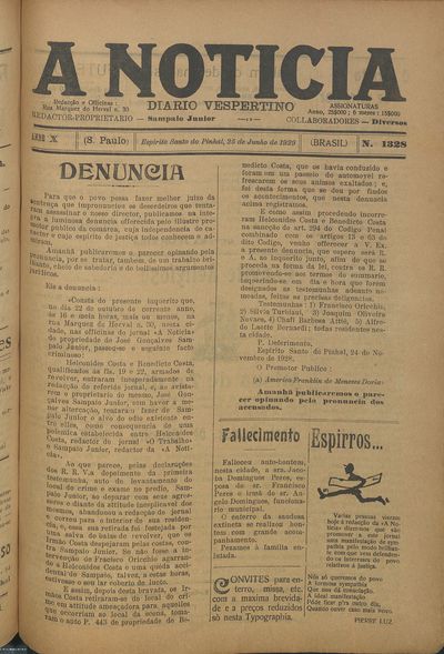 Capa de um dos jornais.