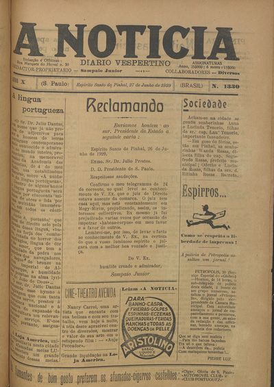 Capa de um dos jornais.
