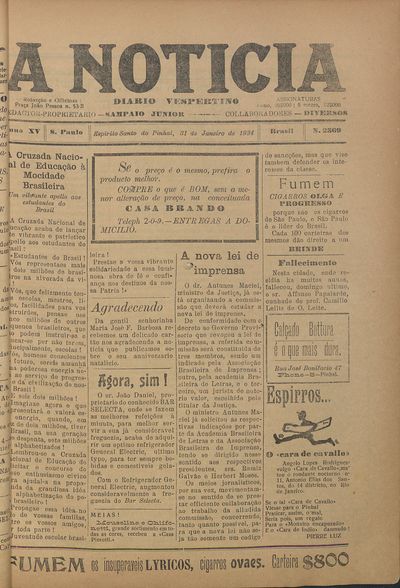 Capa de um dos jornais.