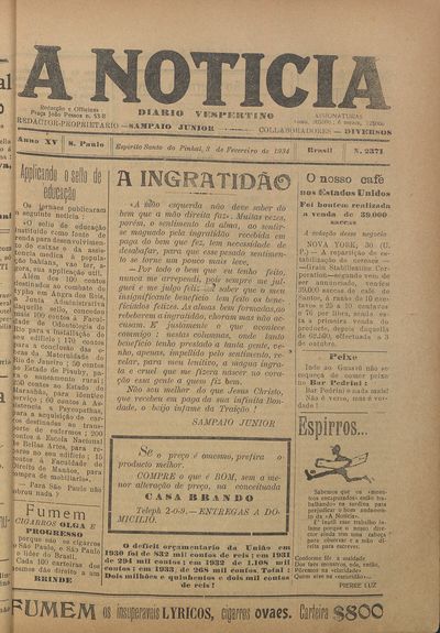 Capa de um dos jornais.