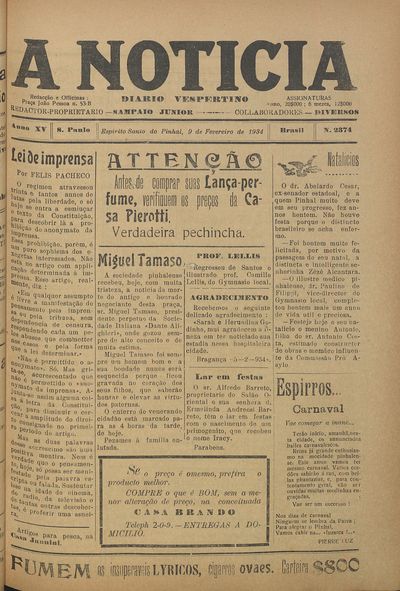 Capa de um dos jornais.