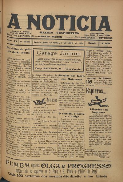 Capa de um dos jornais.