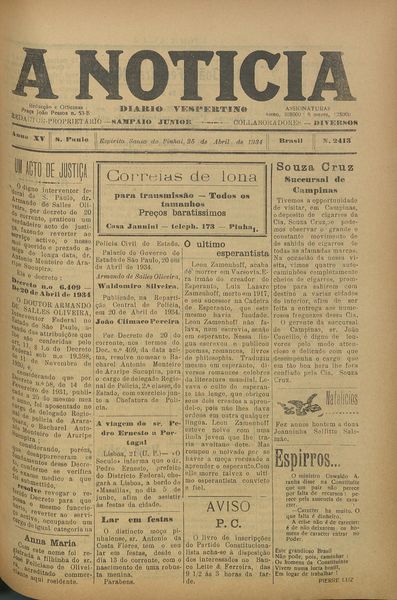 Capa de um dos jornais.