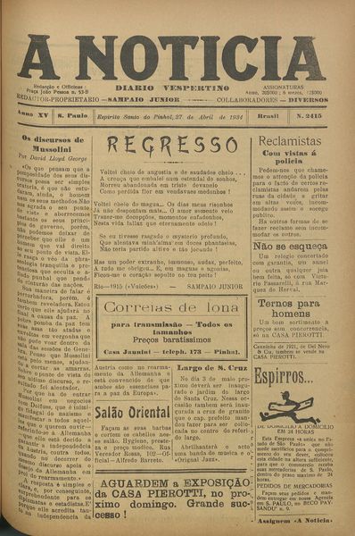 Capa de um dos jornais.