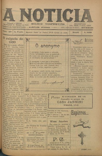 Capa de um dos jornais.
