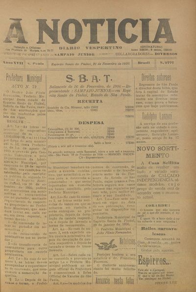Capa de um dos jornais.