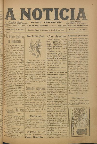 Capa de um dos jornais.