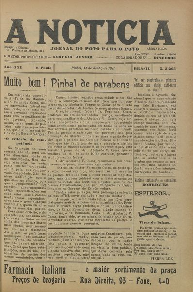 Capa de um dos jornais.