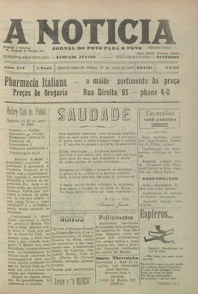 Capa de um dos jornais.