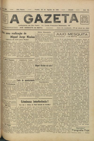 Capa de um dos jornais.