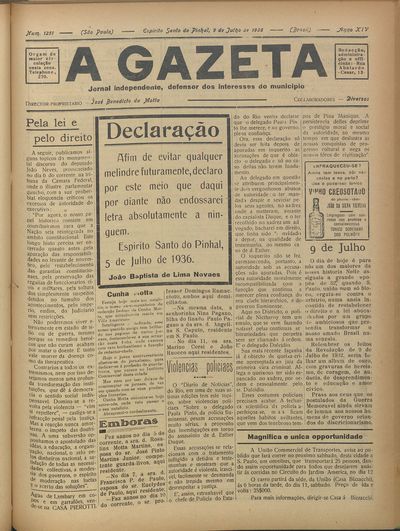 Capa de um dos jornais.