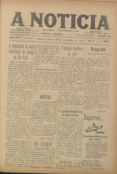 Capa de um dos jornais.