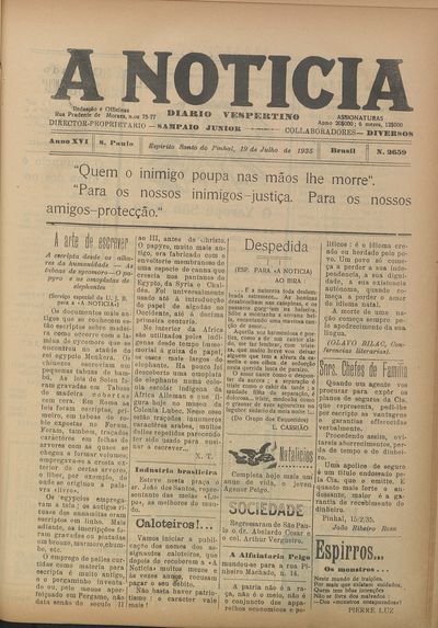 Capa de um dos jornais.