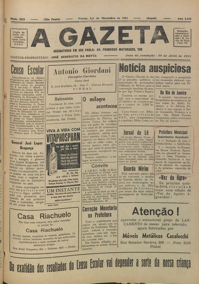 Capa de um dos jornais.