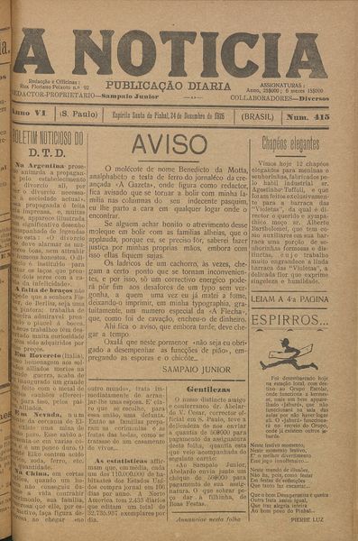 Capa de um dos jornais.