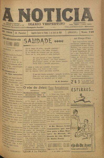 Capa de um dos jornais.