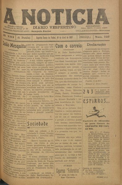 Capa de um dos jornais.
