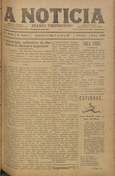 Capa de um dos jornais.
