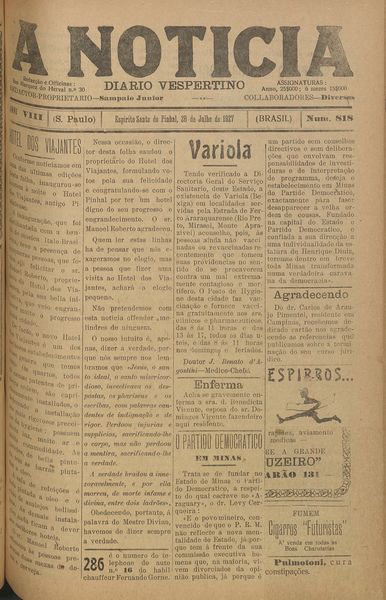 Capa de um dos jornais.