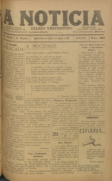 Capa de um dos jornais.