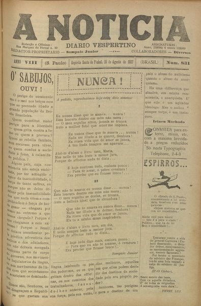 Capa de um dos jornais.