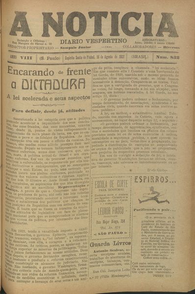 Capa de um dos jornais.
