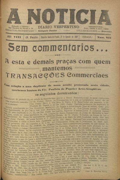 Capa de um dos jornais.