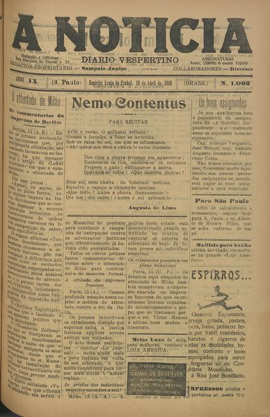 Capa de um dos jornais.