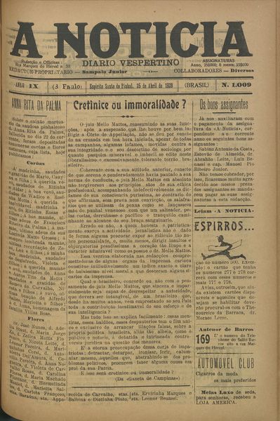 Capa de um dos jornais.