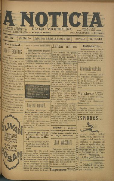 Capa de um dos jornais.