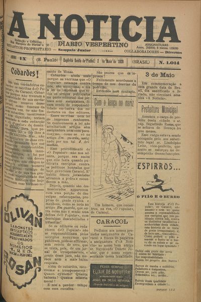 Capa de um dos jornais.