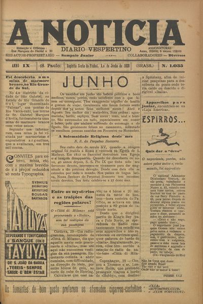 Capa de um dos jornais.