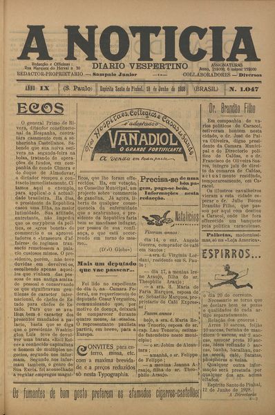 Capa de um dos jornais.